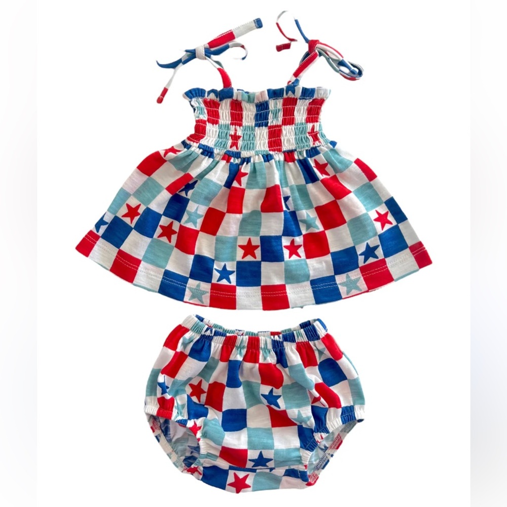 SIIX RED, WHITE & BLUE CHECKERBOARD / ORGANIC SMOCKED SET